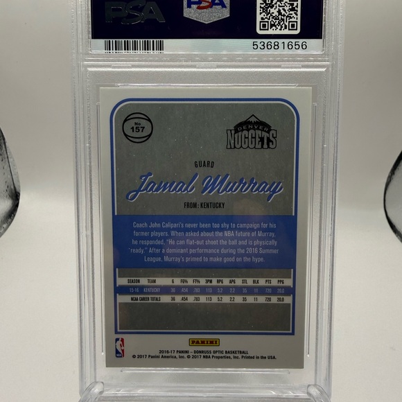 2016 Panini Donruss Optic Jamal Murray Rookie Nuggets PSA 9 Clean Grade - Picture 3 of 3